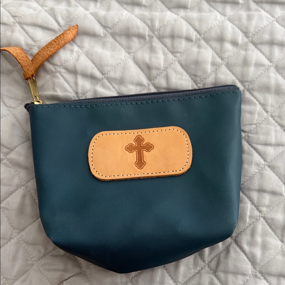 Jon Hart Design Teal Wristlet with Tan Leather Patch